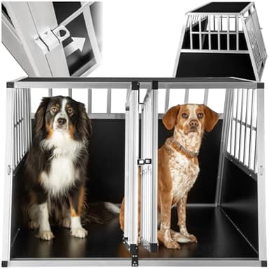 tectake® Caisse de Transport pour Chien légère & Solide Cage de Transport Chien Double pour Transport Chiens Voiture, Maison ou Jardin Cage pour Max. 2 Chiens - 104 x 90,5 x 69 cm
