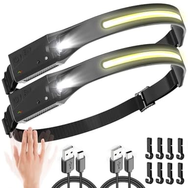 UNBON Lampe Frontale LED Ultra Puissante, Lampe Frontale Rechargeable USB C avec 5 Modes d’Éclairage, Détecteur de Mouvement, IPX4 Étanche Légère Super Lumineux pour Randonnée Bricolage Camping Pêche