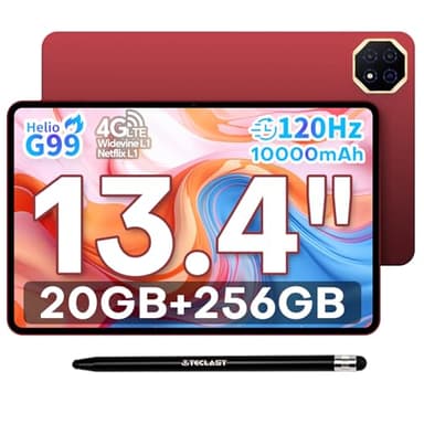 TECLAST T65 PLUS Tablette 13.4 Pouces, Écran 120Hz, Helio G99 2.2GHz Octa-Core Gaming, 20Go RAM+256Go ROM(TF 8To), Dual SIM 4G LTE, 10000mAh/18W,Tablette Tactile Android/Widevine L1/13MP/OTG/GPS, 2026