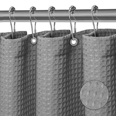 KAIMEIYU Rideau de Douche Tissu Polyester Lavable en Machine Rideau Salle de Bain Baignoire avec 12 Métal Crochets Imperméable 180X200CM Gaufre Gris