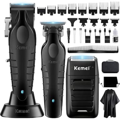 KEMEI Tondeuse à cheveux professionnelle pour homme, tondeuse de barbier sans fil et tondeuse à barbe/cheveux en T, rasoir électrique en aluminium, kit de coupe de cheveux pour homme
