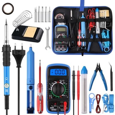 Ultralent Kit de fer à souder 24 en 1, 60 W, température réglable de 200 à 450 °C, kit de soudure électrique avec 5 pannes à souder, multimètre numérique, support de fer à souder, pompe à dessouder