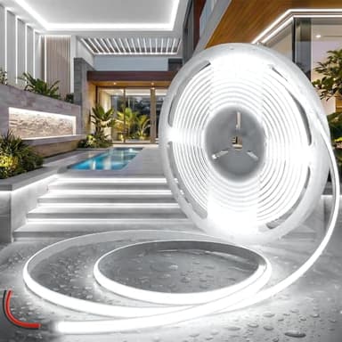 BRIMETI Ruban LED COB 10M 24V Bande LED Blanc 6000K Extérieur Flexible Etanche IP65 Imperméable 180LEDs/M Recoupable Bandeau Autocollant Intérieure pour Cuisine Chambre Maison (Sans Alimentation)