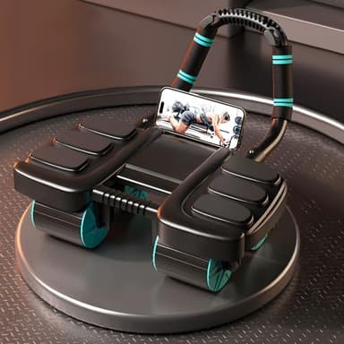 Roue Abdominale,automatique roue abdominale avec support coude Appareil d'entraînement abdominal à rebond automatique,4 roulettes,musculation,Avec support pour téléphone portable