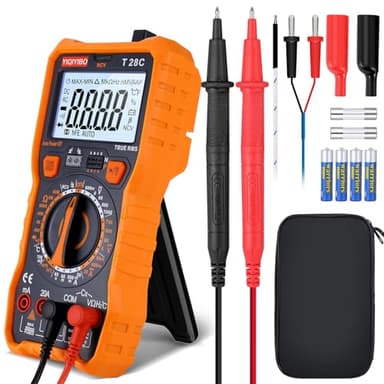 Multimètre numérique professionnel, YIQIYIBO Multimètre à portée manuelle True RMS, 6000 comptes voltmètre, mesure tension CA/DC, résistance, diodes, continuité, capacité et température