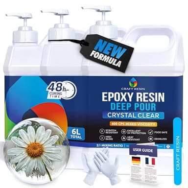 CRAFT RESIN 6L Résine époxy Coulée Profonde – Resine Epoxy Transparente, UV Résistante pour DIY, Art, Table de Rivière, Bois, Carrelage, Moulage, Moules – pour Débutants & Pros