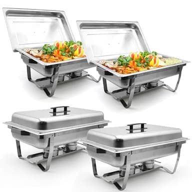 Lot de 4 Chauffe Plat LEUTHERIA - Chafing Dish ou rechaud en INOX Alimentaire pour Buffet/Bain Marie Professionnel/Maintien au Chaud/Traiteur/hôtel/Restaurant - Acier Inoxydable SS201