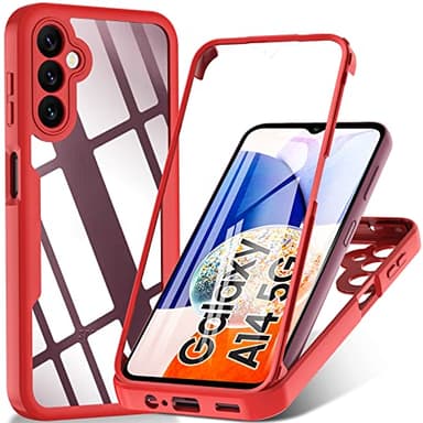 Hensinple pour Coque Samsung A14 4G/5G, Coque Samsung Galaxy A14 avec Protection d'écran 360° Antichoc Intégrale Complète Double Face Bumper Housse pour Samsung A14 4G/5G -Rouge