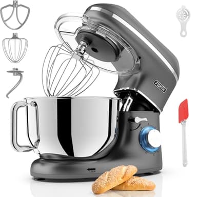Fentic Robot Pâtissier – 2000W – Bol mélangeur en acier inoxydable (6,2L) – Avec fouet, Crochet pétrisseur et Batteur plat – Incl. et accessoires supplémentaires (Anthracite)