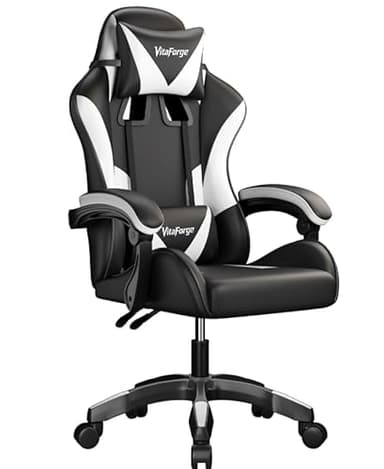 EaseZen Fauteuil Gaming Fauteuil Bureau, Chaise de Jeu Ergonomique avec Réglable en Hauteur, Support Lombaire et Appui-tête - Cuir PU, pour Le Bureau ou Le Jeu (Noir/Blanc)