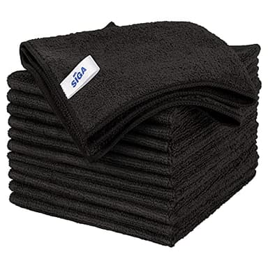 MR.SIGA Lot de 12 Chiffons de Nettoyage, Serviettes en Microfibre Tout Usage, Torchon de Nettoyage, Taille 32 x 32 cm, Noir