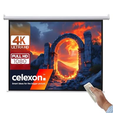 celexon Basic Écran de Projection motorisé 110" | 200x200 cm 1:1 | Écran Full-HD 4K pour Le Home Cinéma ou présentations de Bureau | adapté au Montage Plafond ou au Mur | télécommande Incluse
