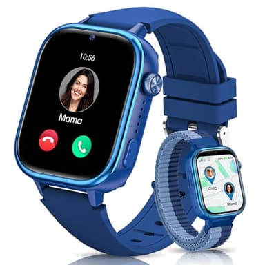SWGOTA 4G Montre Connectée Enfant, Smartwatch avec GPS/Téléphone/Appels Vidéo/Chat Vocal/Messages/SOS/Mode École/Réveil/Appareil Photo/Podomètre/Moniteur Sommeil, Cadeau pour Garçons et Filles, Bleu