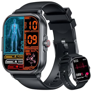 ECG Montre Connectée Homme Smartwatch: avec 𝐆𝐥𝐲𝐜é𝐦𝐢𝐞 PPG HRV IMC Acide Urique Appel Bluetooth Sommeil Fréquence Cardiaque SpO2 Étanche Cardio Fitness Tracker 2.01" Montre Sport pour Android iOS