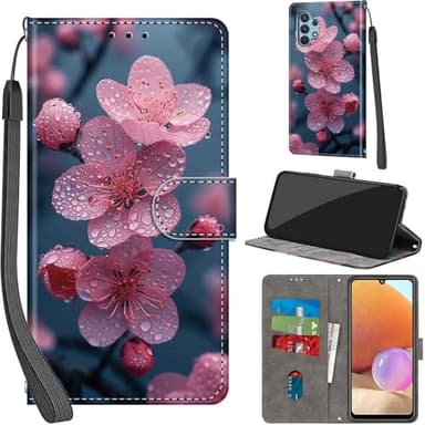 PHINIENLAND Coque pour Samsung Galaxy A32 4G / A32 Lite Cover [Housse en Cuir PU Premium] [Etui à Rabat] [Pochette de Portefeuille], Étui de Protection pour Samsung A32 4G,Fleurs