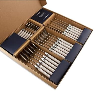 Laguiole Production - Ménagère 24 pièces - Set de Couverts de Table Acier INOX et ABS pour 6 Personnes - Solidité Extrême - Compatible Lave-Vaisselle - Manche Ergonomique - Blanc