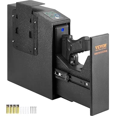 VEVOR Coffre-Fort de Pistolet en Acier Coffre-Fort Biométrique pour 1 Pistolet 3 Moyens de Déverrouillage par Empreintes Digitales Clés Combinaison pour Bijoux Armes de Poing Domicile 25,5x9,5x32 cm
