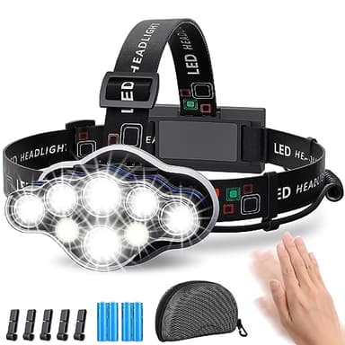 MLIAIMCE Lampe Frontale,Torche Frontale 18000 Lumens 8 LED 8 Modes d'éclairage,Lampe Frontale LED Ultra Puissante Rechargeable USB 90° Réglable Étanche et Léger Pour Pêche,Camping,Lecture,Randonnée