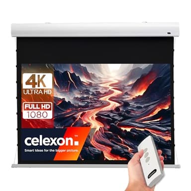 celexon HomeCinema Écran de Projection motorisé tensionné 110" | 240x135 cm 16:9 | Écran électrique 4K, Full-HD pour vidéoprojecteur | Surface Plane avec système de Tension | Montage Mural/Plafond