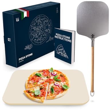 Blumtal - Pierre a pizza en cordiérite pour four et grill à gaz pour une cuisson homogène, une pâte croustillante et une pizza traditionnelle - Pelle a pizza professionelle inclus
