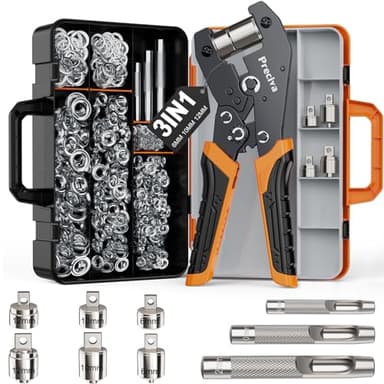 Kit d'Oeillets Métalliques（6/10/12),Preciva 300 Pièces Complets (6/10/12mm),Poinçon à Oeillets avec 3 Emporte-Pièces,Pinces à Oeillets Pour Réparation et Installation de Bâches, Bannières PVC