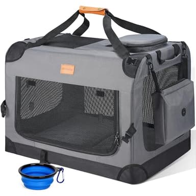 Morpilot Grand Sac de Transport pour Chien et Chat – Cage de Voyage Pliable à côtés Souples pour Chien de 12 kg Maximum avec gamelle Pliable, bandoulière et Poches de Rangement, Gris,M