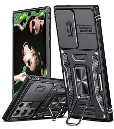 LeYi Coque pour Samsung S23 Ultra 5G(Pas S23) Antichoc avec Full Protection Caméra Coulissante,Anneau Support, Étui de PC Dur et TPU Silicone Militaire Anti-Rayures Coque Galaxy S23 Ultra-Noir