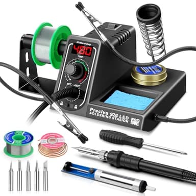 Preciva 926 LED Fer a Souder, 90℃-480℃ Station de Soudage avec 2 Pinces Auxiliaire, 130W Affichage Numérique Etain a Souder, Mode Veille Automatique, Verrouillage de la Température, avec 5 Conseils