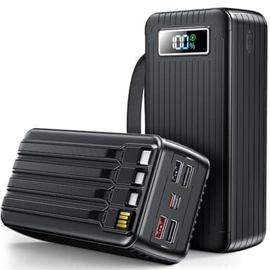 60000mAh Batterie Externe Grande capacité avec 4 câbles et Lampe réglable, 40W de Recharge Rapide Batterie Externe USB-C 7 Sorties et 2 entrées écran LED Power Bank Compatible avec iPad Android etc.