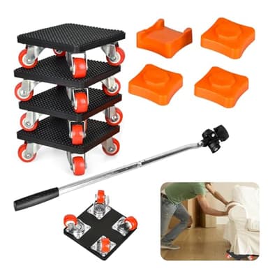 Kit de Leve Meuble, roulettes pour Meubles avec 630 mm Barre d'extension, 4 Roue Rotative à 360 Degrés, Charge Maximale 500 kg, pour Déplacement de Réfrigérateurs, Canapé, Machine à Laver, etc.
