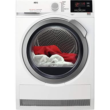 AEG T7DEG844 Sèche-linge avec pompe à chaleur à installation gratuite, 8 kg, série 7000, moteur inverseur, 8 cycles de séchage, programme rapide, panneau de commande LCD, porte XL argenté, blanc, A++