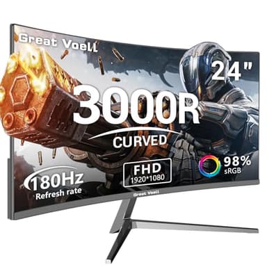 Great voell Ecran PC Gamer Incurvé 24 Pouces, 180 Hz, HDR10 (Full HD 1080P, 1920 x 1080), AMD FreeSync, Montage VESA, Couleur Noir