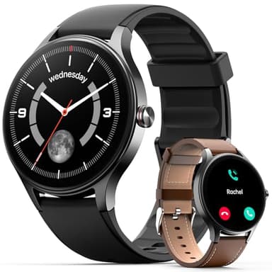 Montre Connectée Homme Femme Rond(2 Bracelets), 1.27" HD 40mm Smartwatch pour iOS, Samsung, Android, Montre Sport avec Appel Bluetooth, Suivi Santé et Sommeil, 120 Modes Sportifs, Étanchéité IP68