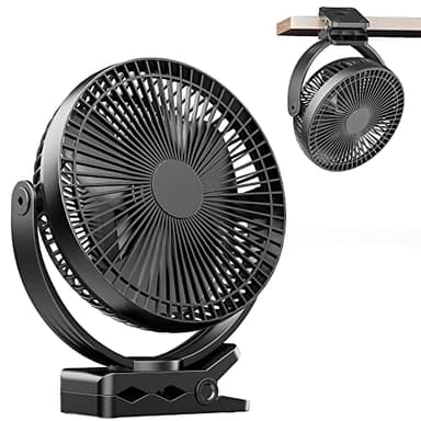 ATEngeus Mini ventilateur Pince USB 8 inch avec batterie 10000 mAh, Portable Petit Ventilateur de Bureau, 4 vitesses, double rotation à 360°, avec câble USB, convient pour les familles, les bureaux