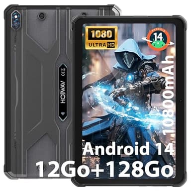 HOTWAV R8 Telephone Incasable, 12GB + 128GB/TF 1TB Tablette Tactile, 10800mAh Battery, Écran 10.1" HD+, Android 14 Tablette, 13MP+5MP/Octa-Core/Dual SIM 4G/WLAN 5G/IP68&IP69K/Face ID/GPS/OTG Noir
