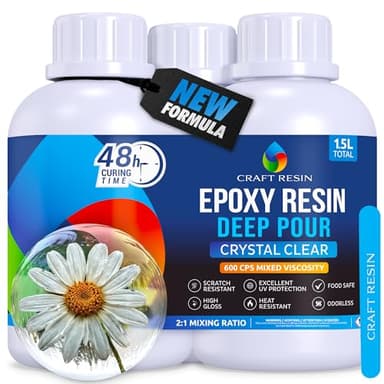 CRAFT RESIN 1.5L Résine époxy Coulée Profonde – Resine Epoxy Transparente Alimentaire, UV Résistante pour DIY, Art, Table de Rivière, Bois, Carrelage, Moulage, Moules – pour Débutants & Pros