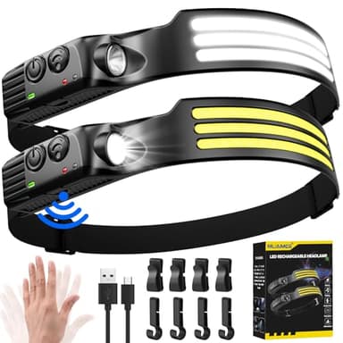 Lampe Frontale LED Ultra Puissante,3000 Lumens Super Lumineux 3*LED 230° Torche Frontale Rechargeable USB Capteur De Mouvement,Étanche IPX5 Poids 0.14lb léger,Pour Pêche,Camping,Cyclisme,Running