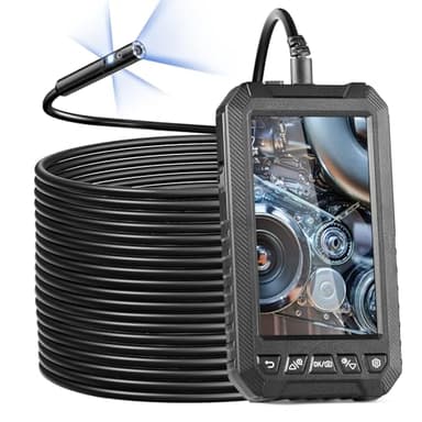 VEVOR Endoscope à Triple Objectif, Caméra Endoscopique avec 8+2 Lumières LED, Écran IPS 5", Câble Semi-rigide 15 m, Carte 32 Go, Caméra Serpent 1080P Étanche IP67 pour Inspection Automobile, Plomberie