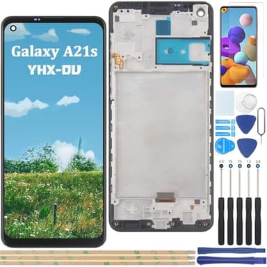 YHX-OU 6.5" Noir+Cadre Kit Écran LCD pour Samsung Galaxy A21S SM-A217F, SM-A217F/DS Écran Complet Tactile LCD Display de Rechange avec Film de Protection D'écran et Outils