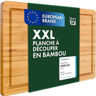 Blumtal - Planche A Decouper Bois Bambou - Planche à Découper Avec Rainure À Jus - Accessoire Cuisine - Grande Taille (43,5x29,5cm)