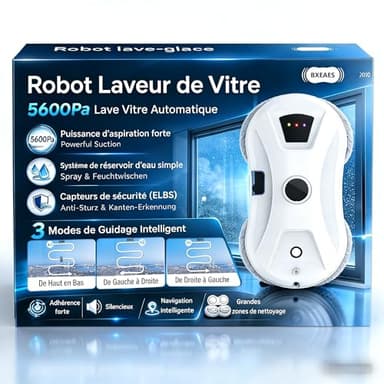 BXEAES Robot Laveur de Vitre avec Spray, Lave Vitre Automatique 5600 Pa avec Navigation Intelligente, 3 Modes, Télécommande, Sécurité UPS et Câble, Robot Lave Vitre pour Vitres, Miroirs et Carrelage