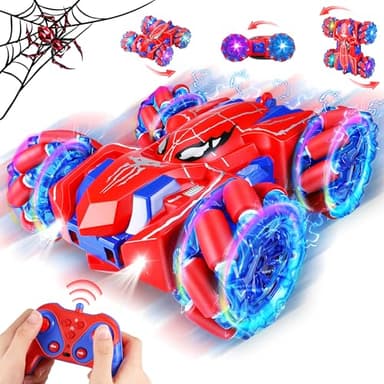 Kssvzz Spider Voiture Télécommandée Enfant 14km/h, 360°Rotation Jouet de Cascade RC avec Feux de Roue, 2.4GHz Voiture Radiocommandee 4 Roues Motrices, Jouet Cadeau pour Garçon Fille 3 4 5 6 7 8 9 Ans