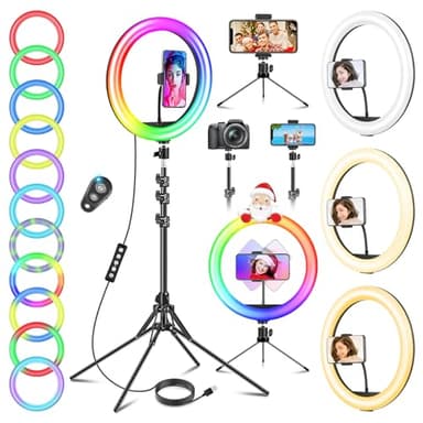 GerTong 11.5'' Ring Light avec Trépied Grand, Anneau Lumineux Professionnel avec 40 RVB Mode 13 Niveaux pour Youtube/Maquillage, LED Lampe Anneau Lumière Flashs pour Appareils Photo
