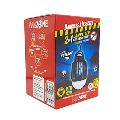 BARRIERE A INSECTES BARZONE Lampe LED Nomade Anti-moustiques 2 en 1, Intérieur et extérieur, Portée de 25m², Étui 1 ampoule, BARNOMAD