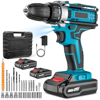 Perceuse Visseuse Sans Fil 21V, Visseuse Devisseuse Sans Fil avec 2 Batteries 2.0Ah, 32Nm, 25+3 Réglages de Couple, 2 Vitesses, LED, 24 Accessoires et Valise, pour la Bricolage (Bleu B)