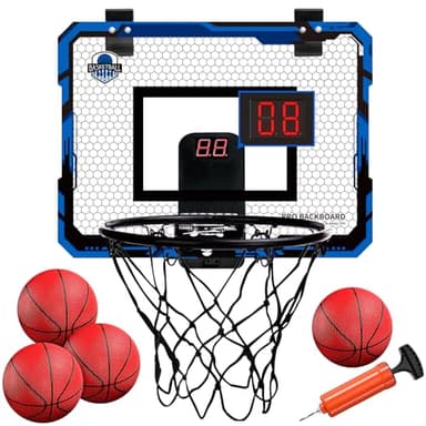 Mini Panier de Basket,Panier Basket Enfant,Panier de Basket Interieur,Panier Basketball pour Porte Mural avec 4 Ballons,2 Filet,Scoreboard,Backboard et Pompe à Air,pour Cadeaux Garçons Filles（Bleu）