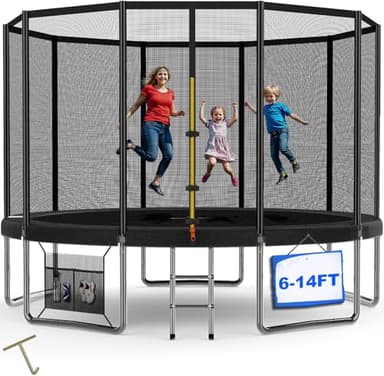 Devoko Trampoline Extérieur Ø228 / 305/366 / 427cm, Trampoline de Jardin Robuste, Cadre en Acier Galvanisé avec Sac de Rangement, Capacité de Charge 150kg, Trampolin pour Enfants et Adultes, Noir