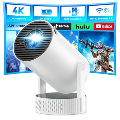 Projecteur Batterie intégrée, videoprojecteur Compatible 4K, Rotation à 220° intégré WiFi Bluetooth, Correction Automatique du trapèze Projector, Mini Vidéo projecteur Portable pour Home cinéma
