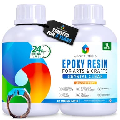 CRAFT RESIN 1L Epoxy Resine avec Pompes – Kit Complet Resine Epoxy Transparente pour Bois, Art, Bijoux, Dessous de Verre – Résine Epoxy Alimentaire à Faible Viscosité pour Débutants & Pros