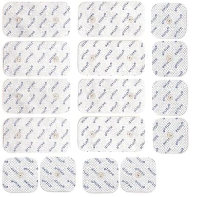 16 électrodes axion de 5x5 cm et 10x5 cm | Compatibles avec les électrostimulateurs COMPEX | Patchs de rechange pour TENS et EMS, réutilisables et auto-adhésifs | Connecteur bouton pression de 3,75 mm
